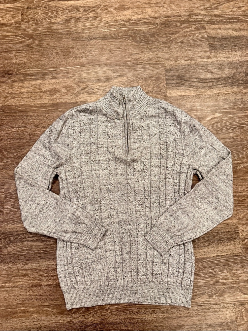 Fairlane Men's XL Gray Marled Cable Knit Quarter Zip Mock Neck Sweater